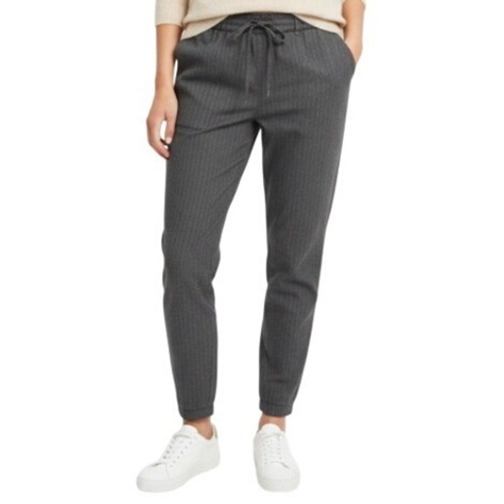 Zara Women's Gray Pinstripe Jogger Pants Elastic Waist Drawstring Size 12 Casual